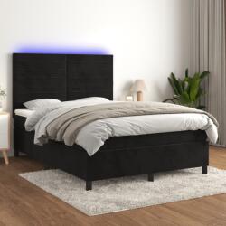 vidaXL fekete bársony rugós és LED-es ágy matraccal 140x200 cm (3136187)