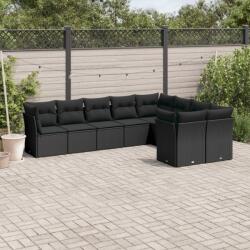vidaXL 9 részes fekete polyrattan kerti ülőgarnitúra párnákkal (3218165)