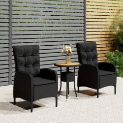 vidaXL 3 részes fekete polyrattan kerti bisztrószett (3058545)