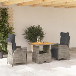vidaXL 3 részes szürke polyrattan kerti étkezőgarnitúra párnával (3277459)