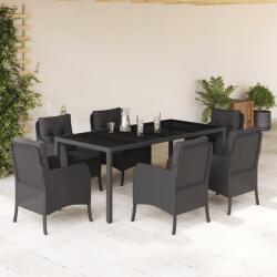 vidaXL 7 részes fekete polyrattan kerti étkezőgarnitúra párnával (3211852) - vidaxl
