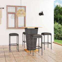 vidaXL 5 darabos szürke polyrattan kerti bárszett párnákkal (3064853)