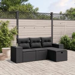 vidaXL 4 részes fekete polyrattan kerti ülőgarnitúra párnákkal (3264371)