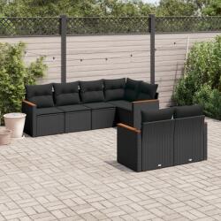 vidaXL 7 részes fekete polyrattan kerti ülőgarnitúra párnával (3258541)