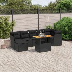 vidaXL 8 részes fekete polyrattan kerti ülőgarnitúra párnákkal (3275484)