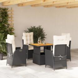 vidaXL 5 részes fekete polyrattan kerti étkezőgarnitúra párnákkal (3277434)