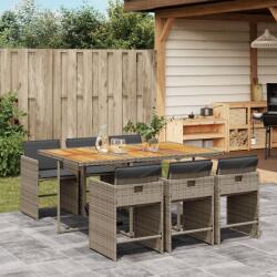 vidaXL 7 részes szürke polyrattan kerti étkezőgarnitúra párnával (3277861)