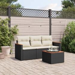 vidaXL 4 részes fekete polyrattan kerti ülőgarnitúra párnákkal (3258164)