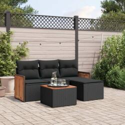 vidaXL 5 részes fekete polyrattan kerti kanapészett párnákkal (3259990)