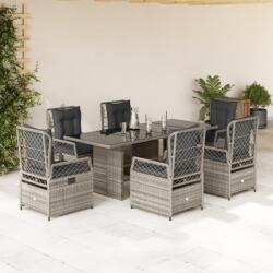 vidaXL 7 részes szürke polyrattan kerti étkezőgarnitúra párnával (3262928)