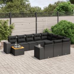 vidaXL 11 részes fekete polyrattan kerti ülőgarnitúra párnákkal (3225628)