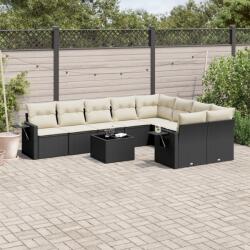 vidaXL 10 részes fekete polyrattan kerti ülőgarnitúra párnákkal (3220645)