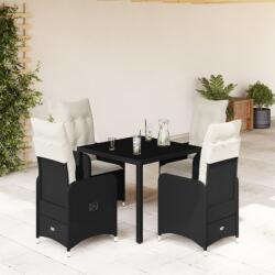 vidaXL 5 részes fekete polyrattan kerti bisztrógarnitúra párnákkal (3276989)