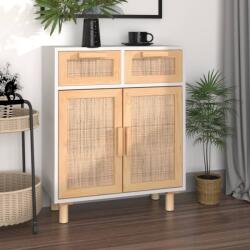 vidaXL fehér tömör fenyő/természetes rattan tálalószekrény 60x30x75 cm (345636)