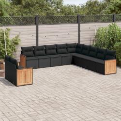 vidaXL 11 részes fekete polyrattan kerti ülőgarnitúra párnákkal (3260207)