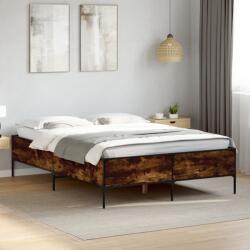 vidaXL füstös tölgy színű szerelt fa és fém ágykeret 135 x 190 cm (3279814)