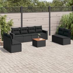 vidaXL 9 részes fekete polyrattan kerti ülőgarnitúra párnákkal (3224081)
