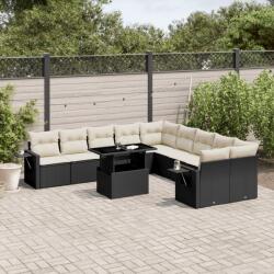vidaXL 11 részes fekete polyrattan kerti ülőgarnitúra párnákkal (3268166)