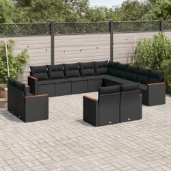 vidaXL 13 részes fekete polyrattan kerti ülőgarnitúra párnákkal (3226524)