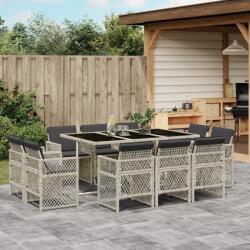 vidaXL 11 részes világosszürke polyrattan kerti ülőgarnitúra párnákkal (3210851)