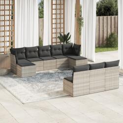 vidaXL 10 részes világosszürke polyrattan kerti ülőgarnitúra párnákkal (3218292)