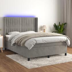 vidaXL világosszürke bársony rugós és LED-es ágy matraccal 140x190 cm (3139679)