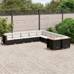 vidaXL 10 részes fekete polyrattan kerti ülőgarnitúra párnákkal (3262043)