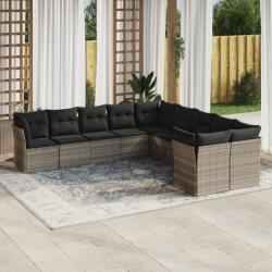 vidaXL 10 részes világosszürke polyrattan kerti ülőgarnitúra párnákkal (3218242)
