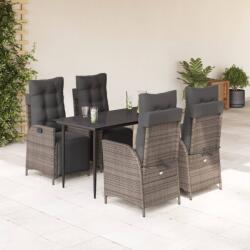 vidaXL 5 részes szürke polyrattan kerti étkezőgarnitúra párnával (3213422)