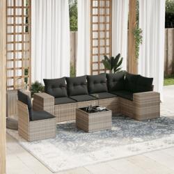 vidaXL 7 részes világosszürke polyrattan kerti ülőgarnitúra párnákkal (3254979)