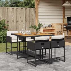 vidaXL 5 részes fekete polyrattan kerti étkezőgarnitúra párnákkal (3278030) - vidaxl