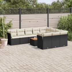 vidaXL 11 részes fekete polyrattan kerti ülőgarnitúra párnákkal (3223837)