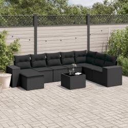 vidaXL 9 részes fekete polyrattan kerti ülőgarnitúra párnákkal (3222964)