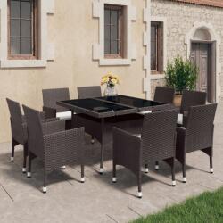 vidaXL 9 részes barna polyrattan és üveg kerti étkezőgarnitúra (3058341)
