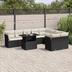 vidaXL 10 részes fekete polyrattan kerti ülőgarnitúra párnákkal (3266836)