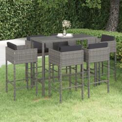 vidaXL 7 részes szürke polyrattan kerti bárszett párnákkal (3094797)