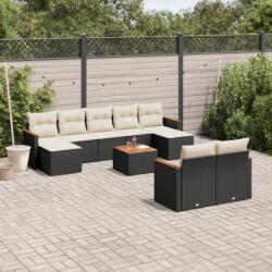 vidaXL 10 részes fekete polyrattan kerti ülőgarnitúra párnákkal (3258808)