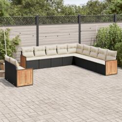 vidaXL 11 részes fekete polyrattan kerti ülőgarnitúra párnákkal (3227806)