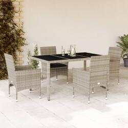 vidaXL 5 részes szürke polyrattan/üveg kerti étkezőgarnitúra párnával (3278575)