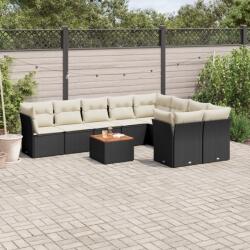 vidaXL 10 részes fekete polyrattan kerti ülőgarnitúra párnákkal (3256147)