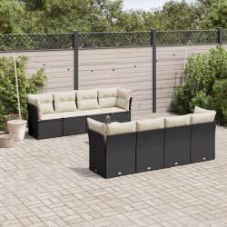 vidaXL 9 részes fekete polyrattan kerti ülőgarnitúra párnákkal (3249145)