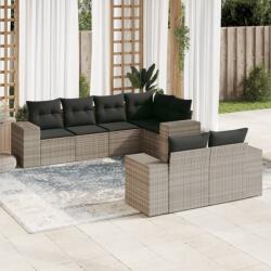 vidaXL 7 részes világosszürke polyrattan kerti ülőgarnitúra párnákkal (3222811)