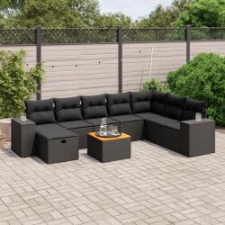 vidaXL 9 részes fekete polyrattan kerti ülőgarnitúra párnákkal (3265206)
