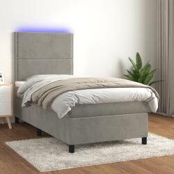 vidaXL világosszürke bársony rugós és LED-es ágy matraccal 80 x 200 cm (3136029)