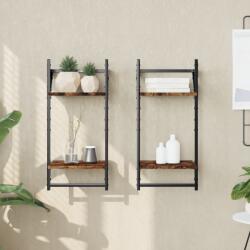 vidaXL 2 db 2 szintes füstös tölgy színű fali polc rúddal 30x25x65 cm (836255)