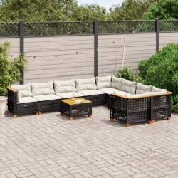 vidaXL 10 részes fekete polyrattan kerti ülőgarnitúra párnákkal (3262010)