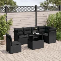 vidaXL 7 részes fekete polyrattan kerti ülőgarnitúra párnával (3266615)
