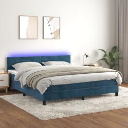 vidaXL sötétkék bársony rugós és LED-es ágy matraccal 160x200 cm (3134475)