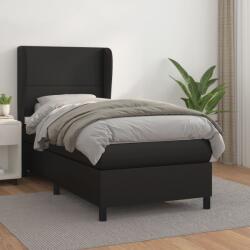 vidaXL fekete műbőr rugós ágy matraccal 90 x 200 cm (3128889)