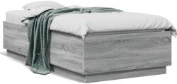 vidaXL szürke sonoma színű szerelt fa ágykeret LED-del 90 x 190 cm (3209665)